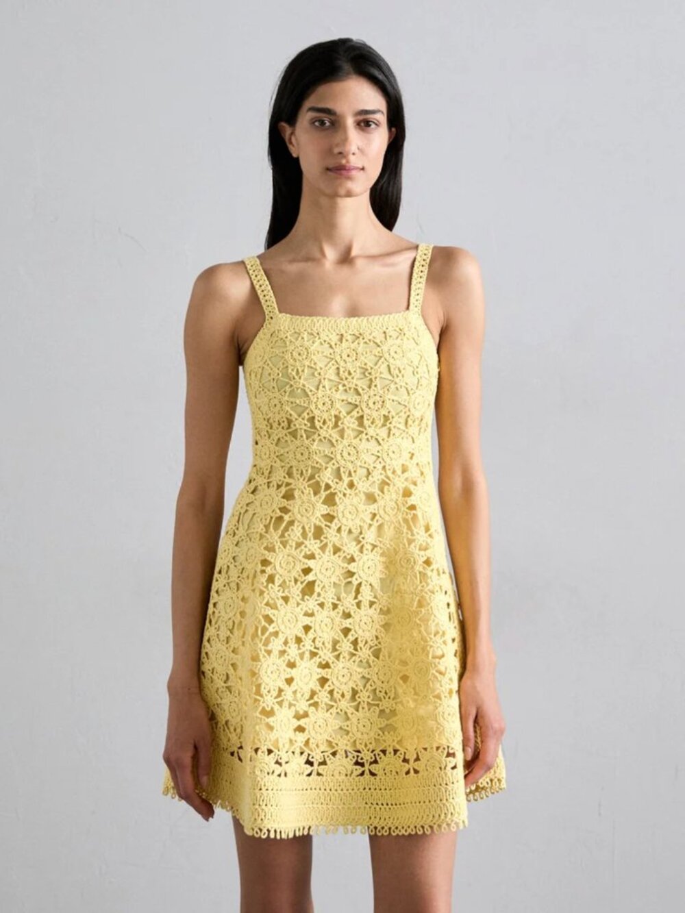 maje "yellow banana" rust crocheted day dress
